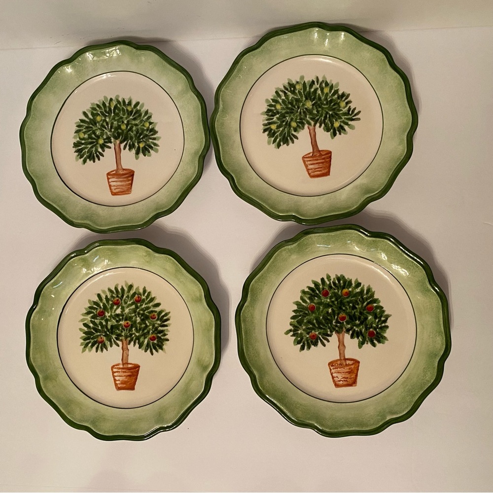 SAN MARCO ITALY LUNCHEON PLATES SET OF 4 FRUIT TREES WHITE GREEN LEMON APPLE